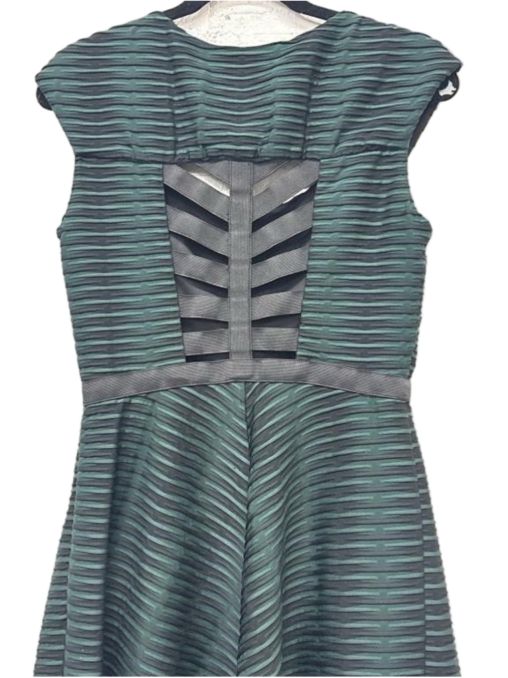 Betsey Johnson Green & Black Textured Fit & Flare Mini Dress Size 8 - Picture 6 of 9